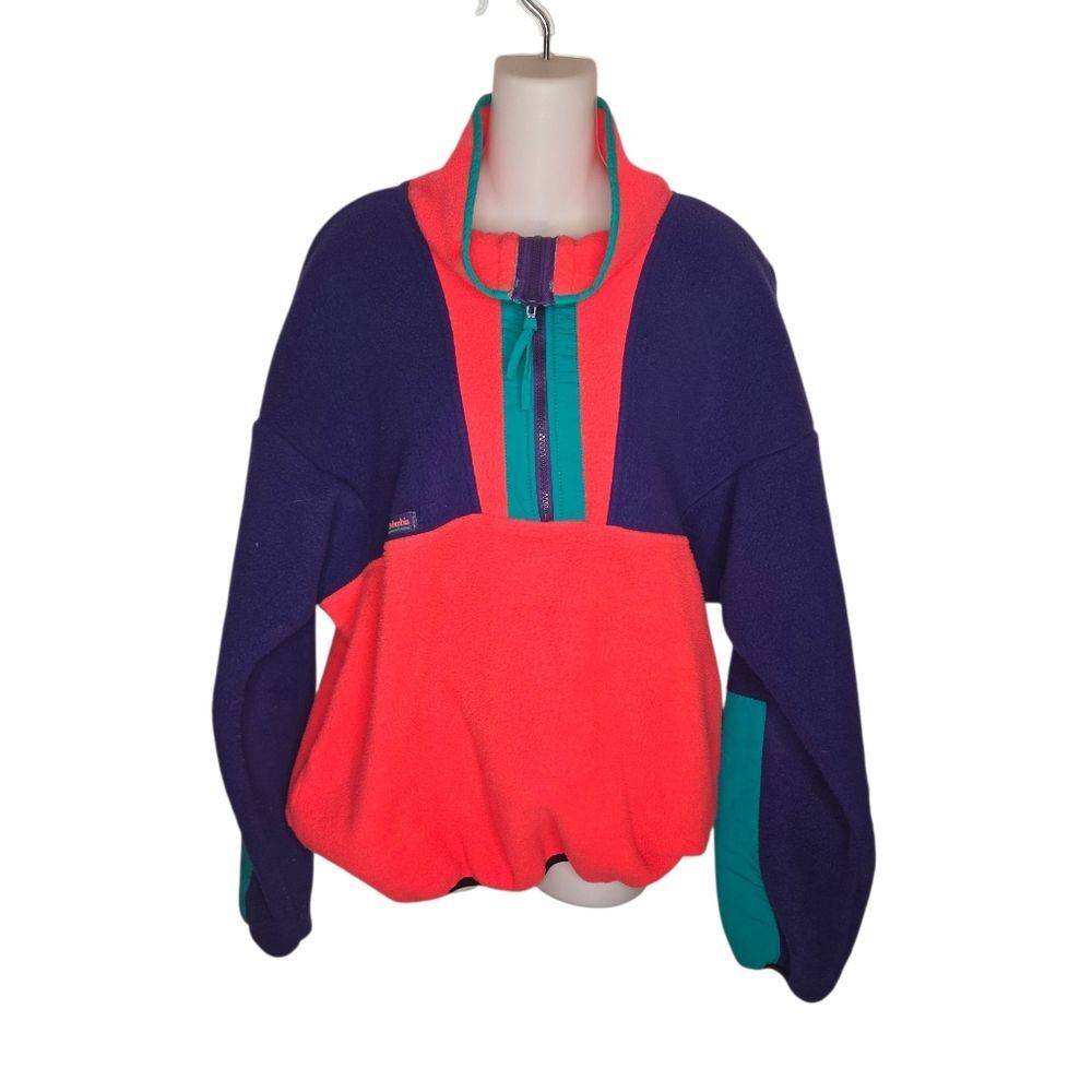 Columbia Vintage 80s Men's Color Block Fleece Pullover Jacket, Size Large